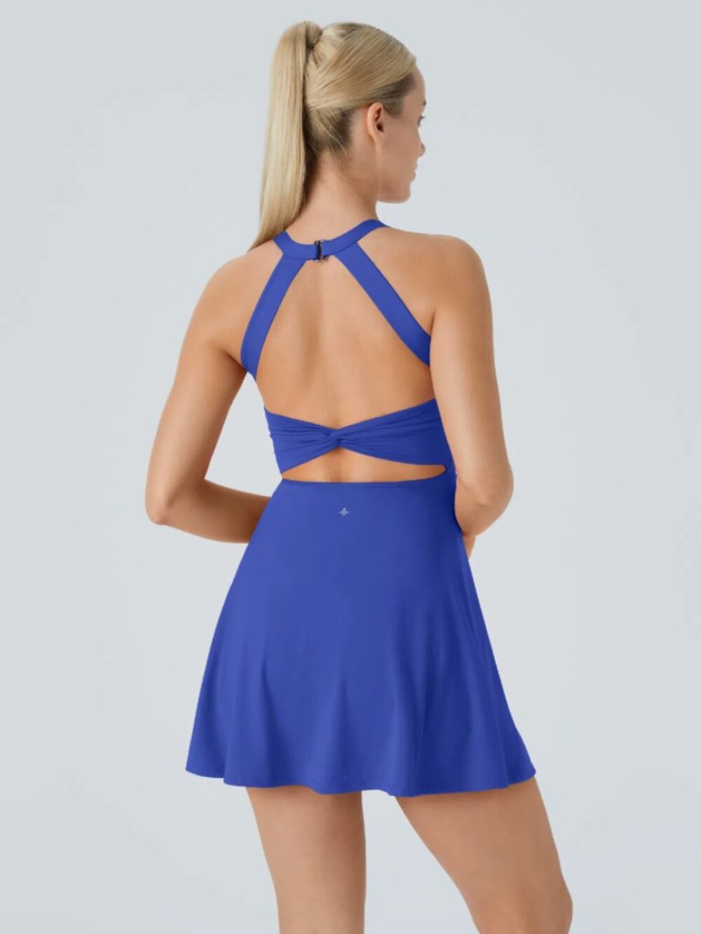 Halara SoftlyZero Airy Backless Twisted Active Dress Aster Blue M